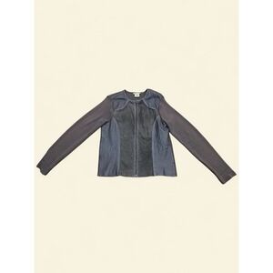 Escapade Womens Suede Leather Front Knit Jacket Sweater Brown - Size M